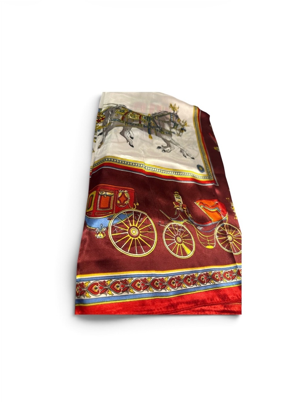 Horse & Carriage  Scarf in Burgundy and Cream